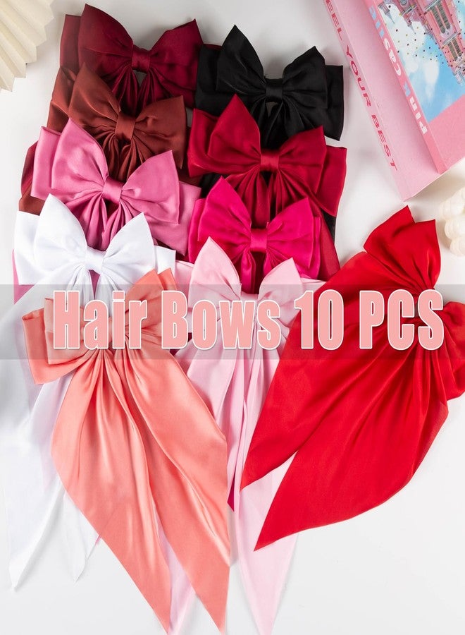 Seneeel 10 PCS Hair Bows,Big Bows for Girls and Womens,Hair Bows for Womens,Hair Ribbons,Large Hair Bow for Women,Big Hair Bow,Bows for Women,Oversized Long-tail Cute Aesthetic Hair Accessories（Red Series） - Image 3